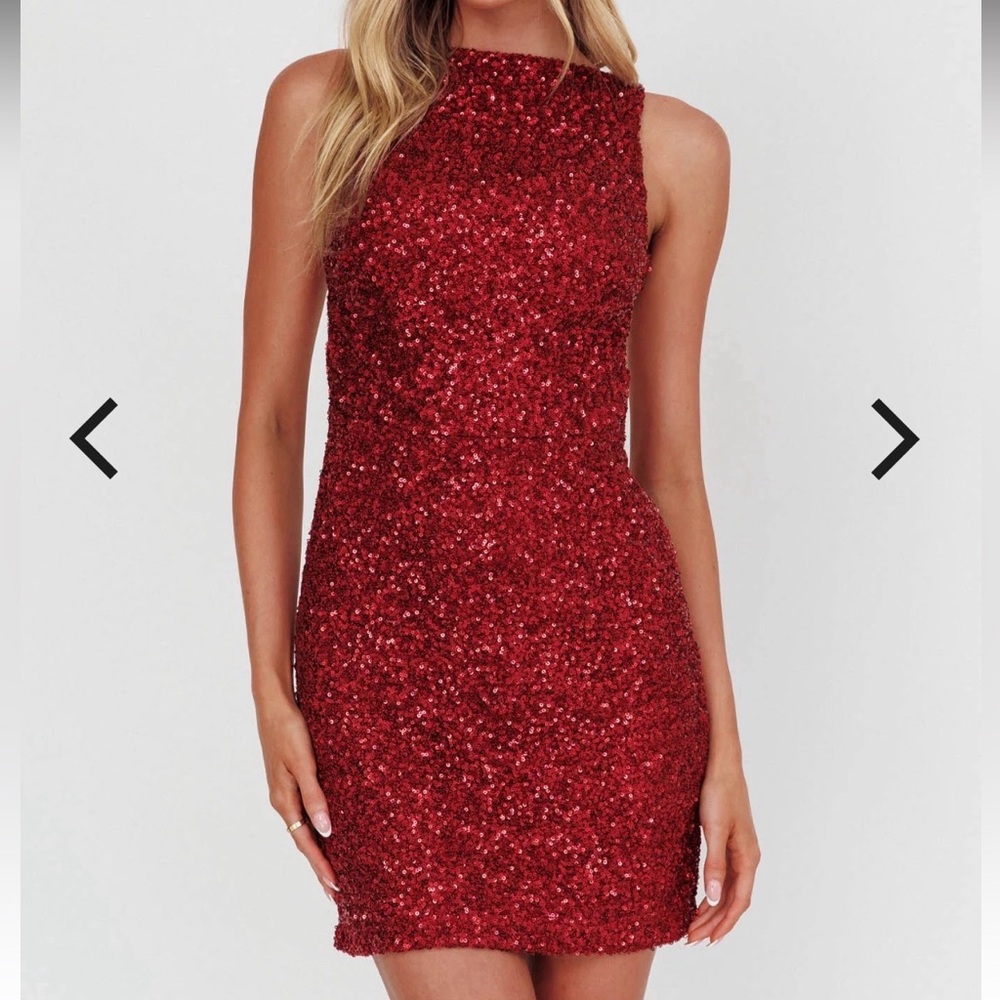 Abound Red Sequin High-Neck Bodycon Dress